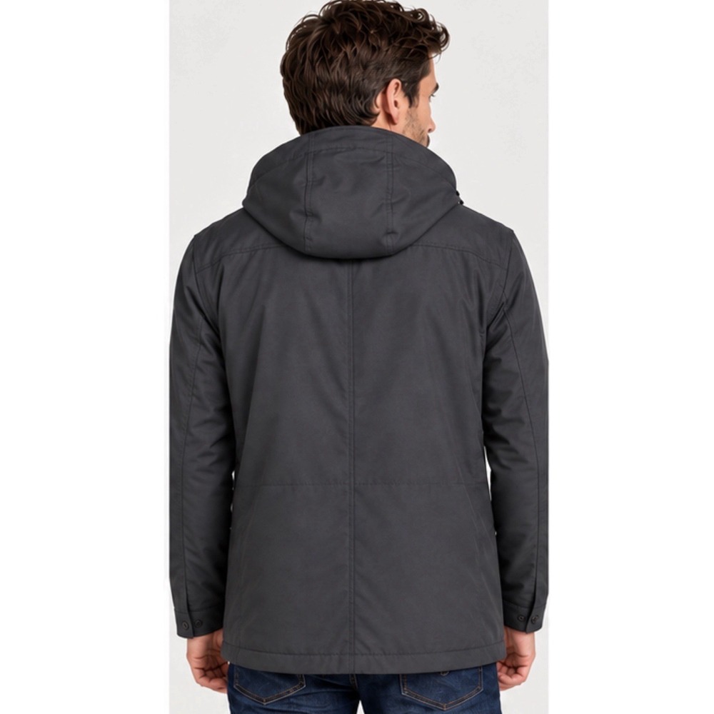 Michael Kors Mens Jacket L NWT Charcoal Hooded Fleece Lined Utility Coat MX22424 - Picture 2 of 11
